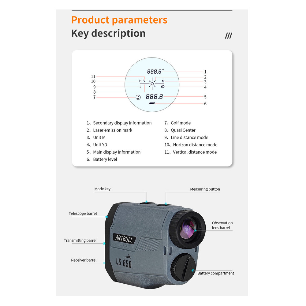 ARTBULL Outdoor Golf Laser Rangefinder Telescope 650m Height Angle Measurement_voghion.com