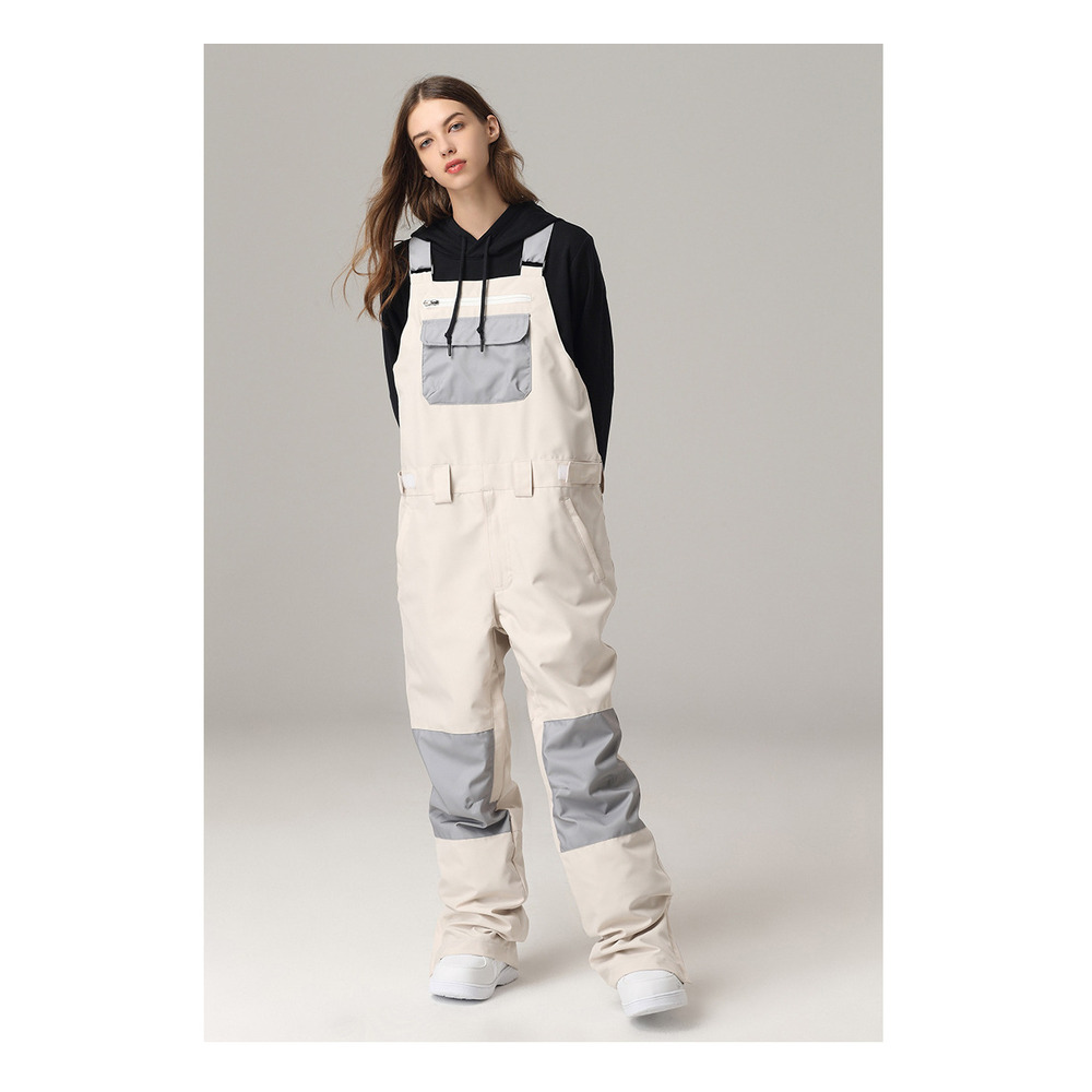 Snowy Style Single Board Strap Pants Windproof Waterproof Color-Block Suit One-Piece Unisex Outdoor Ski Gear_voghion.com