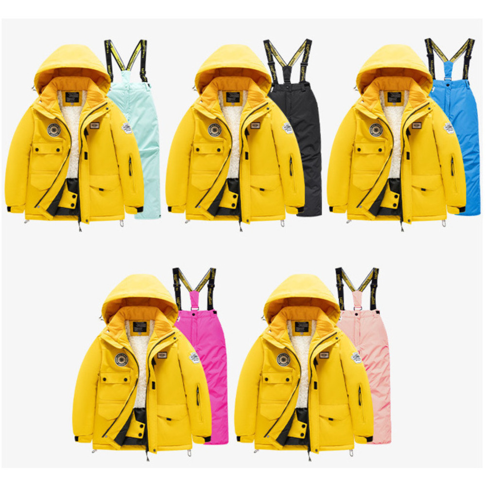 Kinderanzug-Set für Mädchen, Outdoor, verdickte, wasserdichte, winddichte, warme Skijacke und -hose für Jungen, trendige Ausrüstung_voghion.com