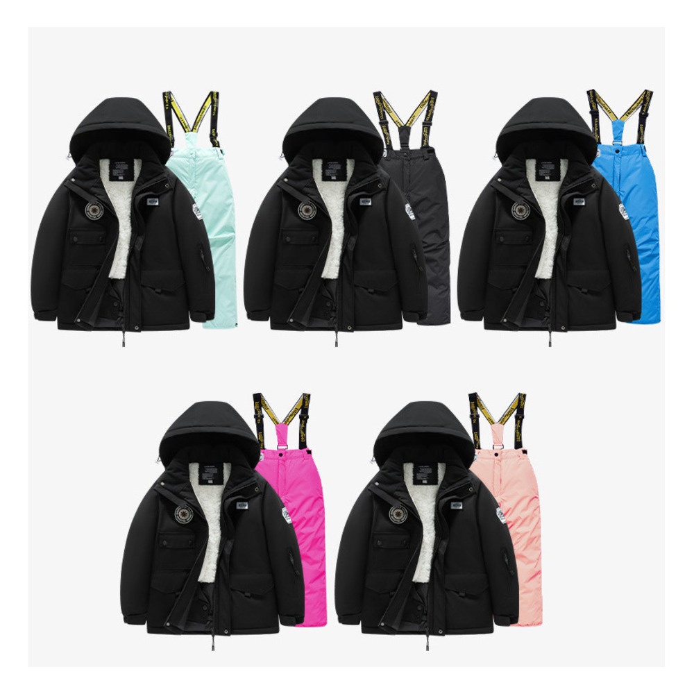 Kinderanzug-Set für Mädchen, Outdoor, verdickte, wasserdichte, winddichte, warme Skijacke und -hose für Jungen, trendige Ausrüstung_voghion.com