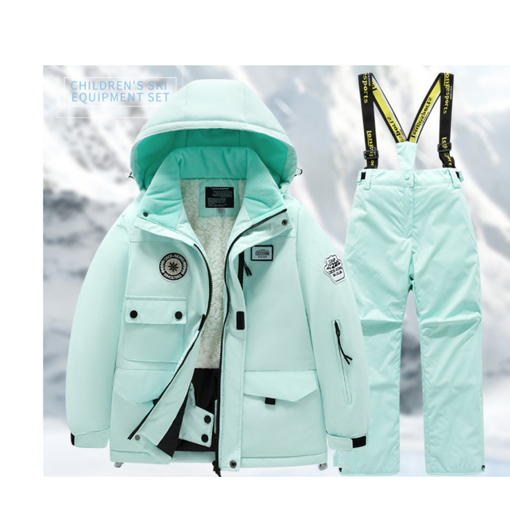 Kinderanzug-Set für Mädchen, Outdoor, verdickte, wasserdichte, winddichte, warme Skijacke und -hose für Jungen, trendige Ausrüstung_voghion.com