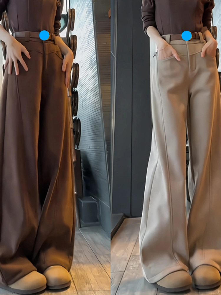 Suit Wide-Leg For Women, Fleece-Lined Thickened, Autumn And Winter, Plus Size, Slimming, High-Waisted, Draped,_voghion.com