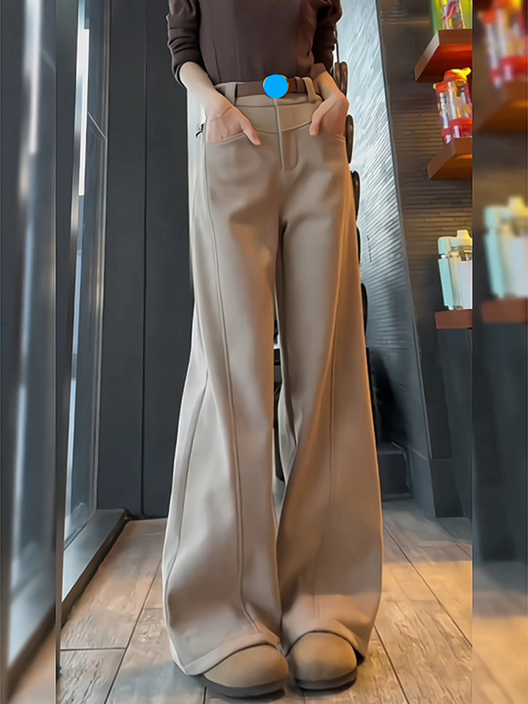 Suit Wide-Leg For Women, Fleece-Lined Thickened, Autumn And Winter, Plus Size, Slimming, High-Waisted, Draped,_voghion.com