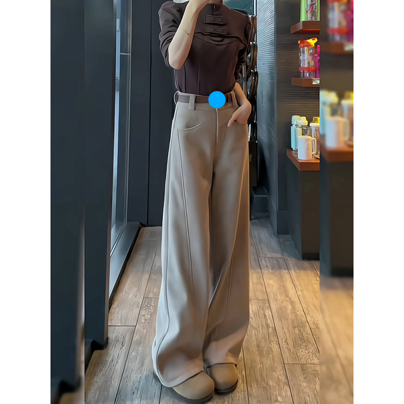 Suit Wide-Leg For Women, Fleece-Lined Thickened, Autumn And Winter, Plus Size, Slimming, High-Waisted, Draped,_voghion.com