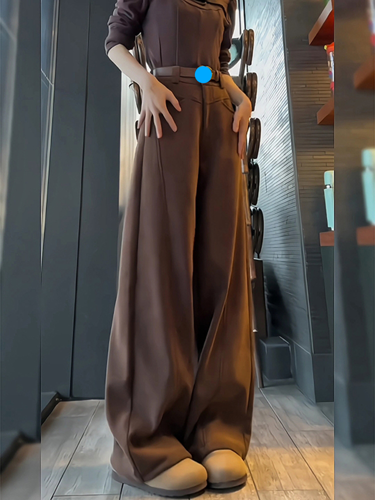 Suit Wide-Leg For Women, Fleece-Lined Thickened, Autumn And Winter, Plus Size, Slimming, High-Waisted, Draped,_voghion.com