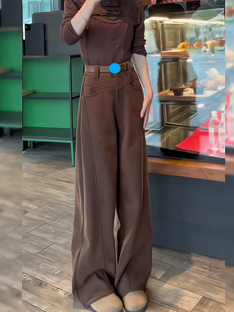 Suit Wide-Leg For Women, Fleece-Lined Thickened, Autumn And Winter, Plus Size, Slimming, High-Waisted, Draped,_voghion.com