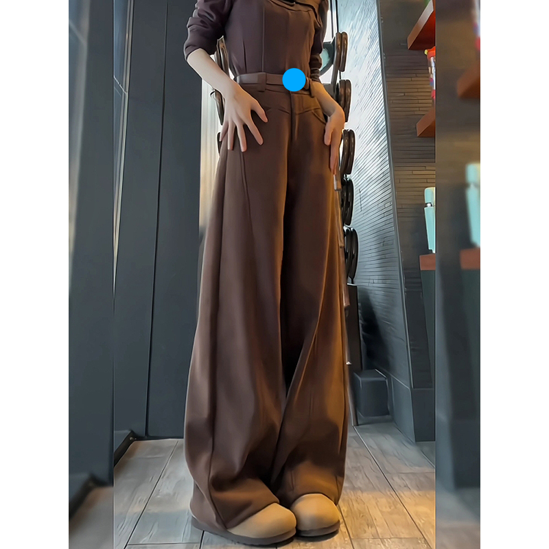 Suit Wide-Leg For Women, Fleece-Lined Thickened, Autumn And Winter, Plus Size, Slimming, High-Waisted, Draped,_voghion.com