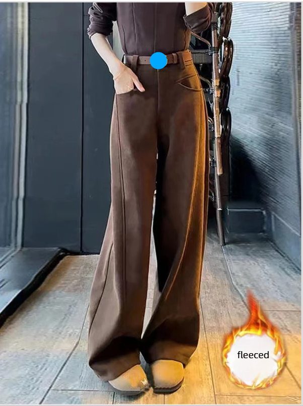 Suit Wide-Leg For Women, Fleece-Lined Thickened, Autumn And Winter, Plus Size, Slimming, High-Waisted, Draped,_voghion.com