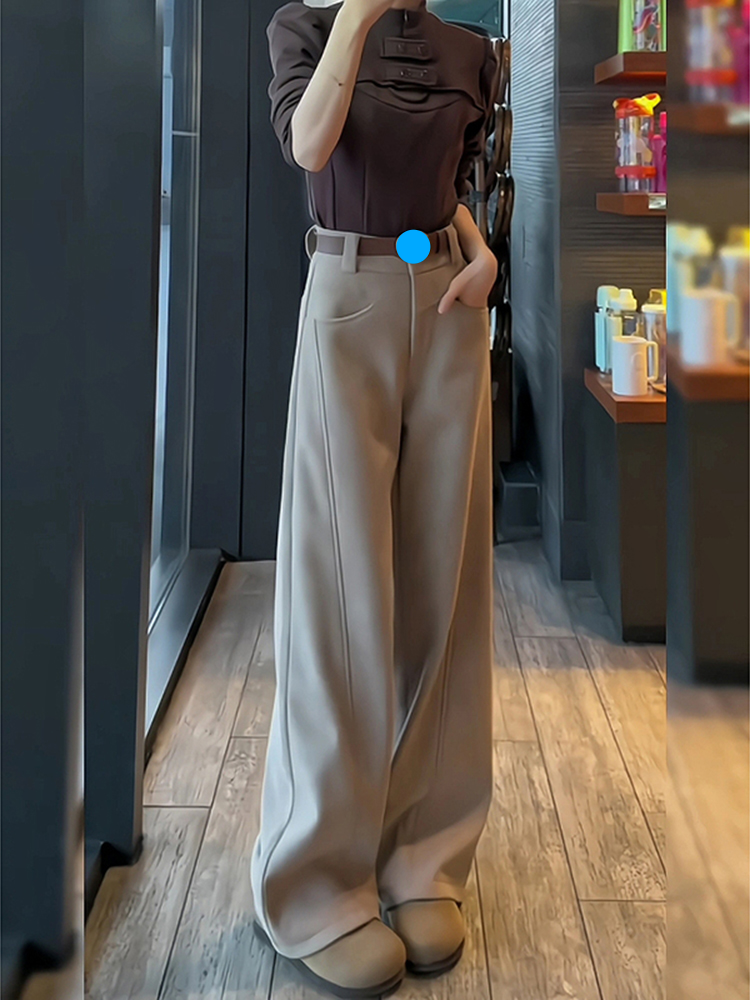 Suit Wide-Leg For Women, Fleece-Lined Thickened, Autumn And Winter, Plus Size, Slimming, High-Waisted, Draped,_voghion.com