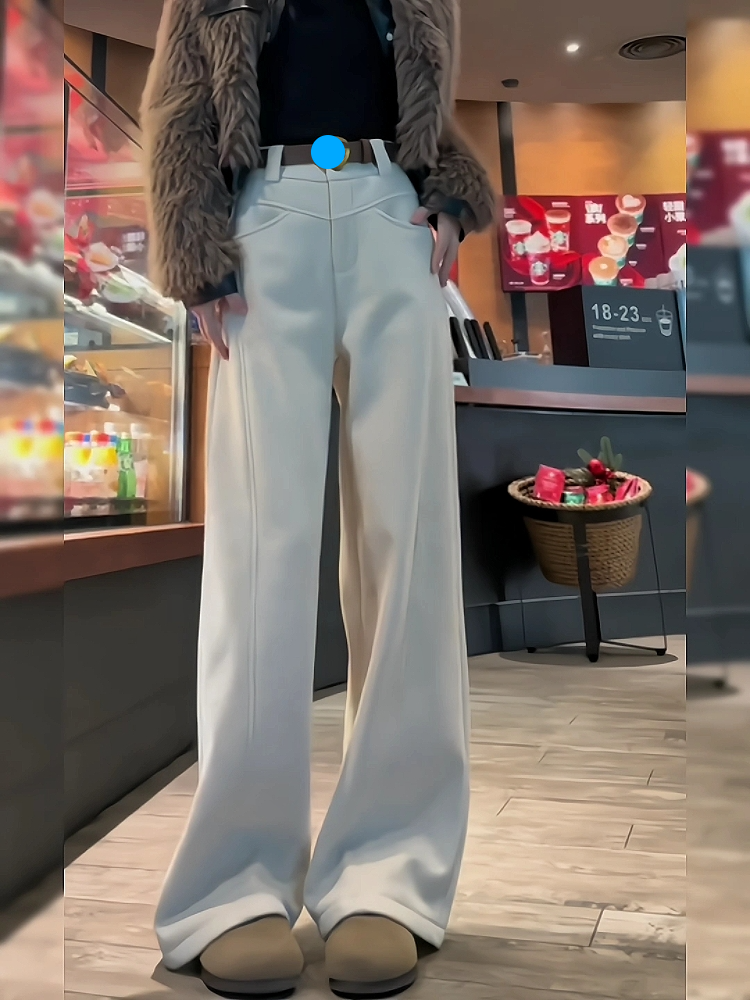 Suit Wide-Leg For Women, Fleece-Lined Thickened, Autumn And Winter, Plus Size, Slimming, High-Waisted, Draped,_voghion.com