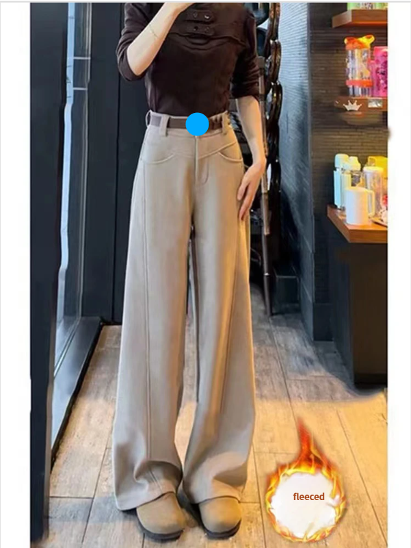 Suit Wide-Leg For Women, Fleece-Lined Thickened, Autumn And Winter, Plus Size, Slimming, High-Waisted, Draped,_voghion.com