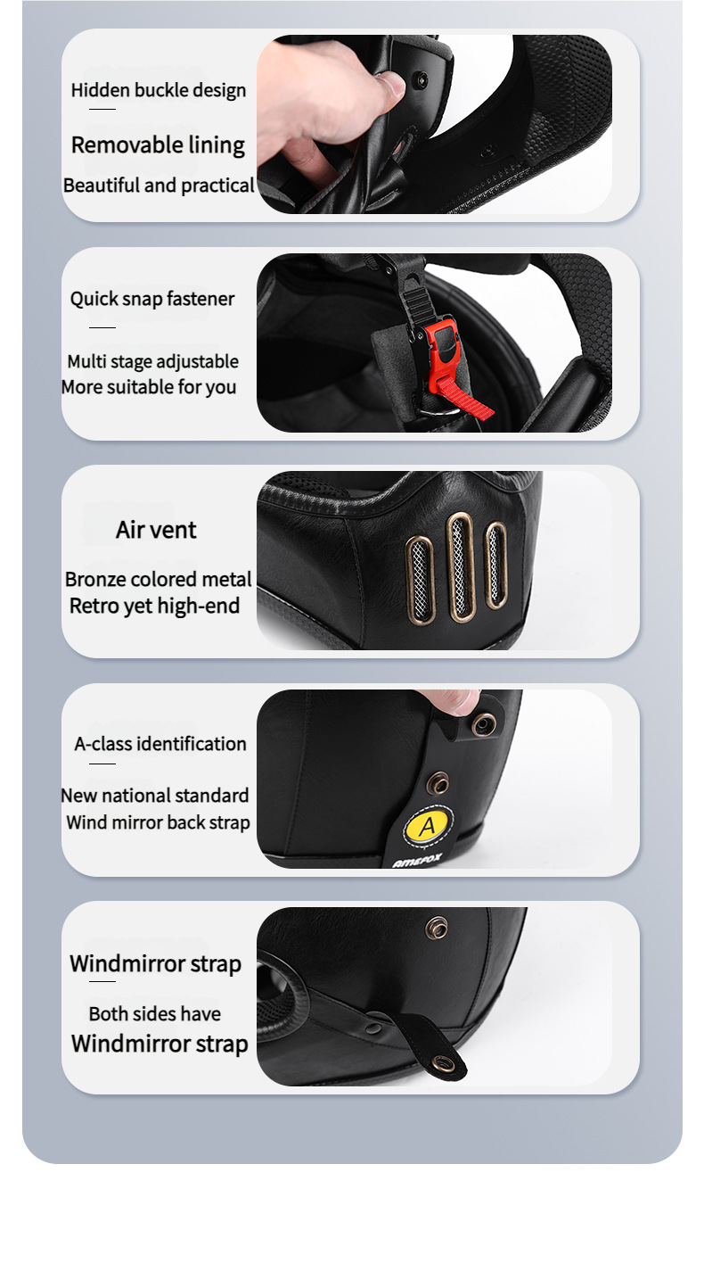 Casque de moto intégral en fibre de verre, petit format, en cuir, super fibre, unisexe, léger_voghion.com