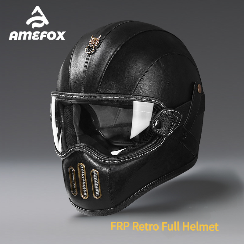 Fiberglass Small Body Super Fiber Leather Full Cruiser Motorcycle Helmet Unisex Lightweight_voghion.com