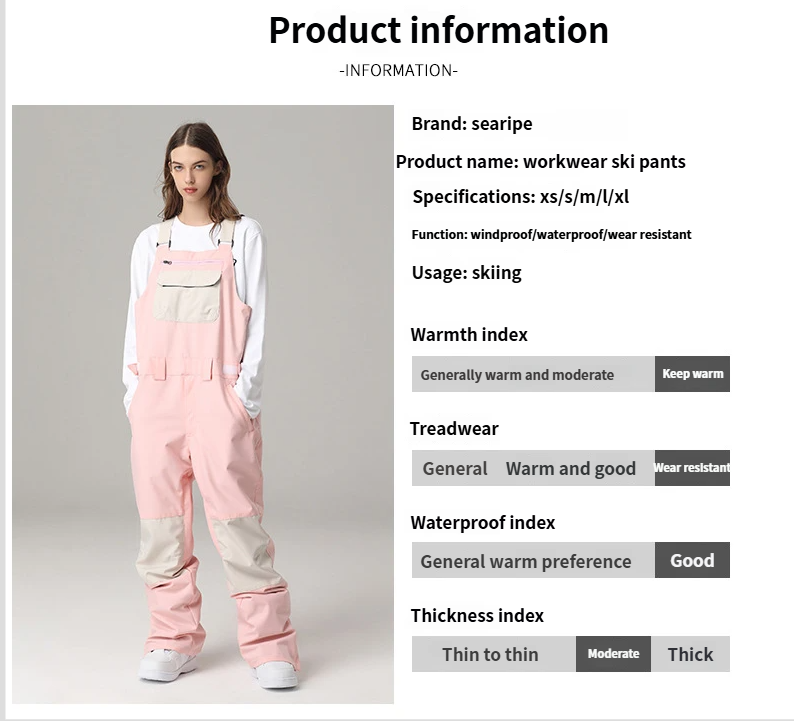 Snowy Style Single Board Strap Pants Windproof Waterproof Color-Block Suit One-Piece Unisex Outdoor Ski Gear_voghion.com