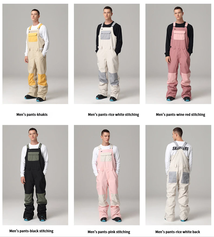 Snowy Style Single Board Strap Pants Windproof Waterproof Color-Block Suit One-Piece Unisex Outdoor Ski Gear_voghion.com