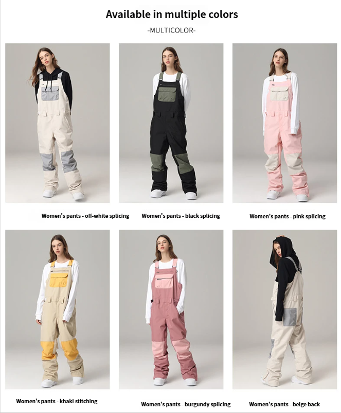 Snowy Style Single Board Strap Pants Windproof Waterproof Color-Block Suit One-Piece Unisex Outdoor Ski Gear_voghion.com