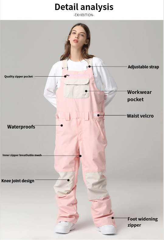 Snowy Style Single Board Strap Pants Windproof Waterproof Color-Block Suit One-Piece Unisex Outdoor Ski Gear_voghion.com