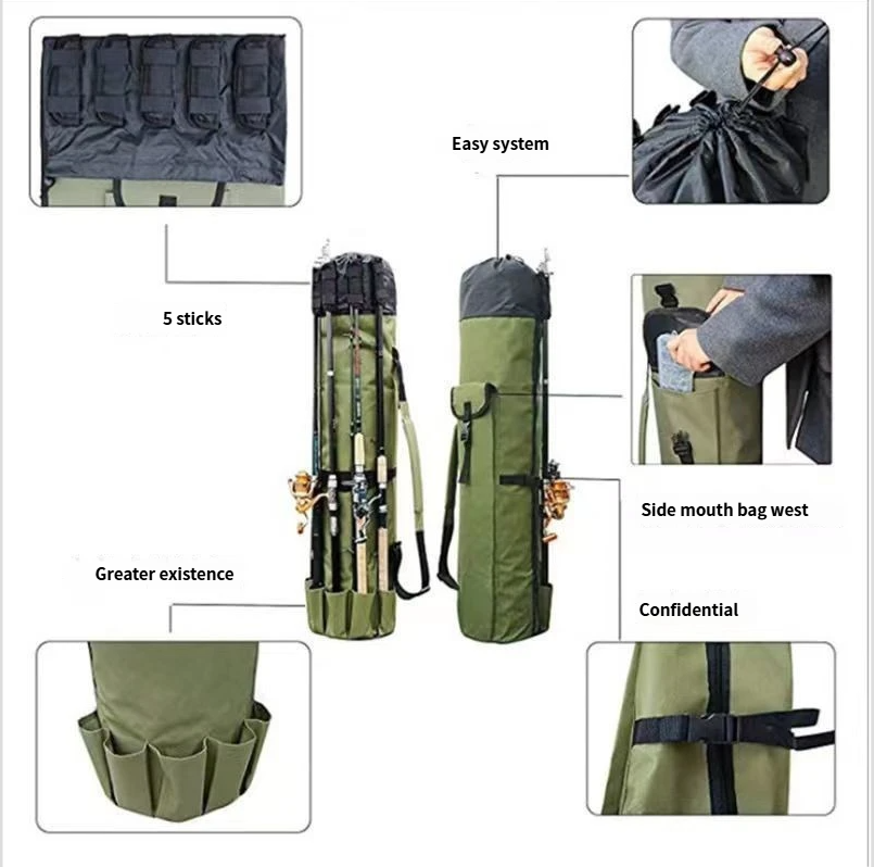 Outdoor Foldable Cylindrical Fishing Rod Drawstring Bucket Simple Handheld Oxford Cloth Large Capacity Single Shoulder_voghion.com