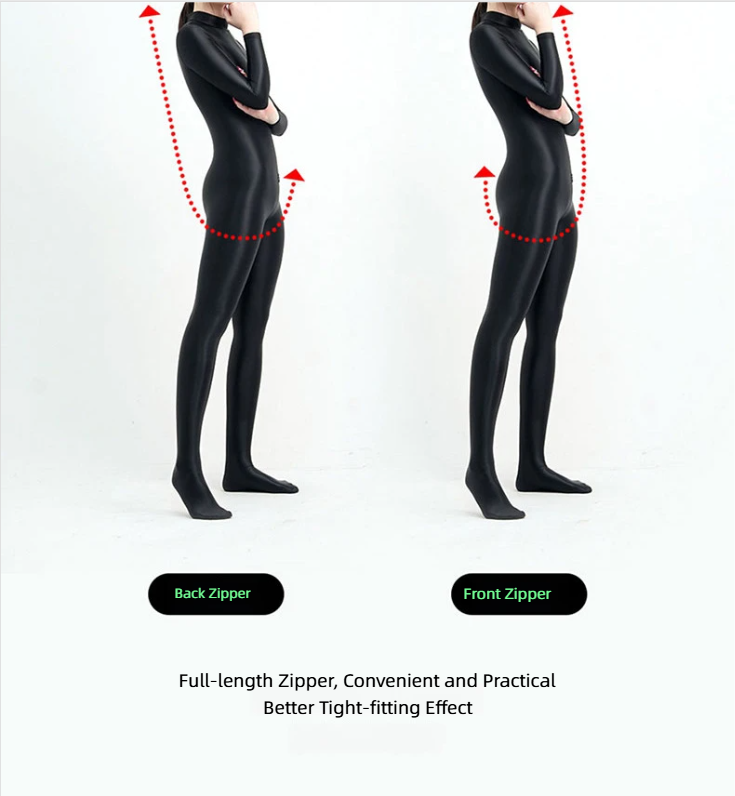 Leggings sportivi modellanti lucidi elastici con cerniera, manica lunga, body intero lucido e liscio_voghion.com