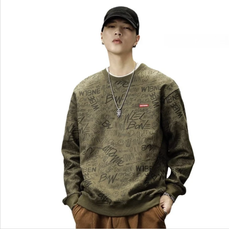 Design Sense Suede Round Neck Sweatshirt For Men, Spring And Autumn New Versatile Fleece Loose Casual Sports Long Sleeve_voghion.com