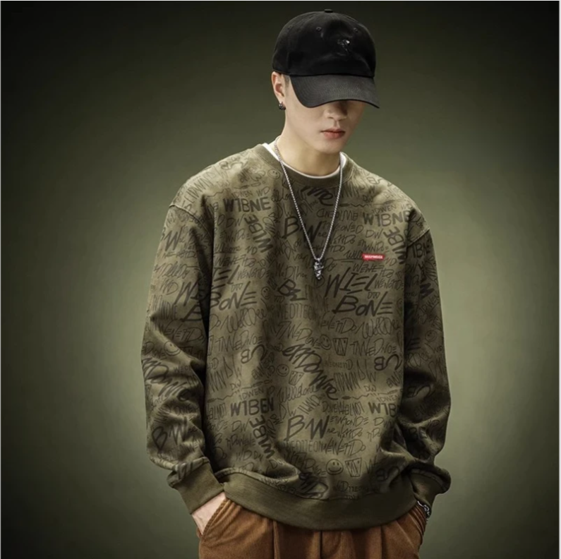 Design Sense Suede Round Neck Sweatshirt For Men, Spring And Autumn New Versatile Fleece Loose Casual Sports Long Sleeve_voghion.com