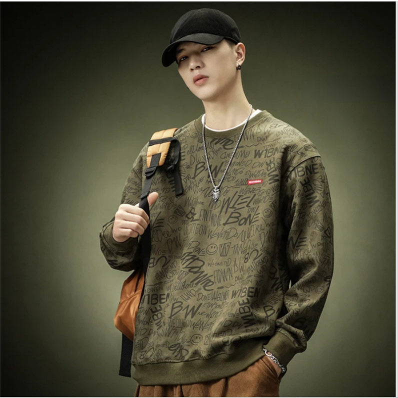 Design Sense Suede Round Neck Sweatshirt For Men, Spring And Autumn New Versatile Fleece Loose Casual Sports Long Sleeve_voghion.com