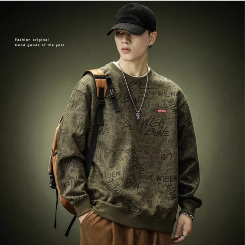 Design Sense Suede Round Neck Sweatshirt For Men, Spring And Autumn New Versatile Fleece Loose Casual Sports Long Sleeve_voghion.com