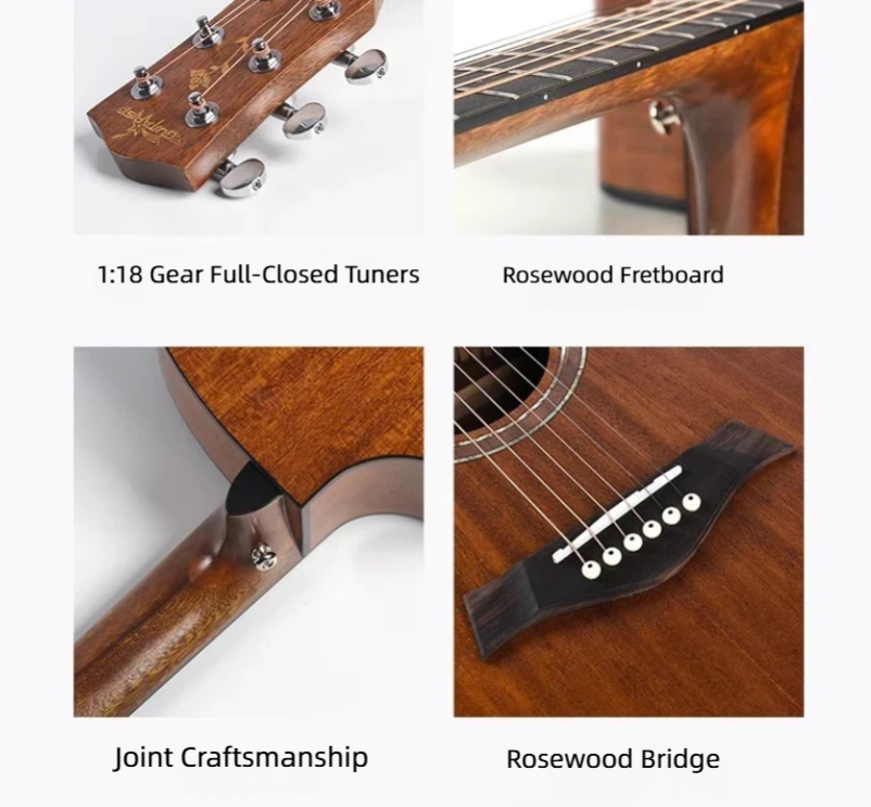 Beginner Acoustic Guitar: 40/41 Inch Solid Top, Ideal For Male & Female Student Players_desvips.com