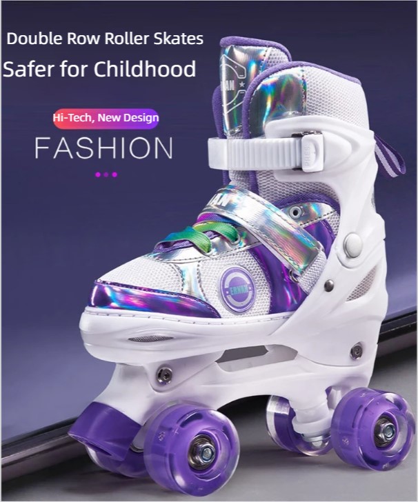 Kids Double Row Roller Skates Adjustable Quad Skates For Beginners_voghion.com