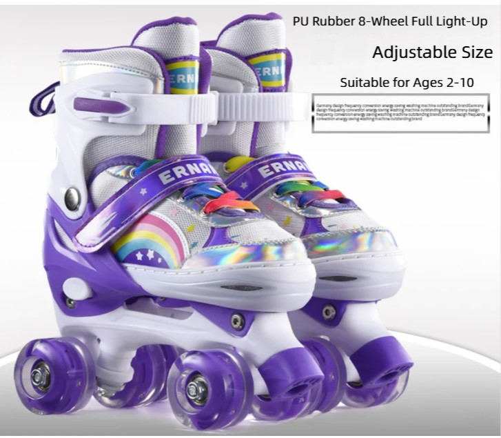 Conjunto completo de patines de doble fila para niños principiantes, patines cuádruples ajustables para niños y niñas._voghion.com