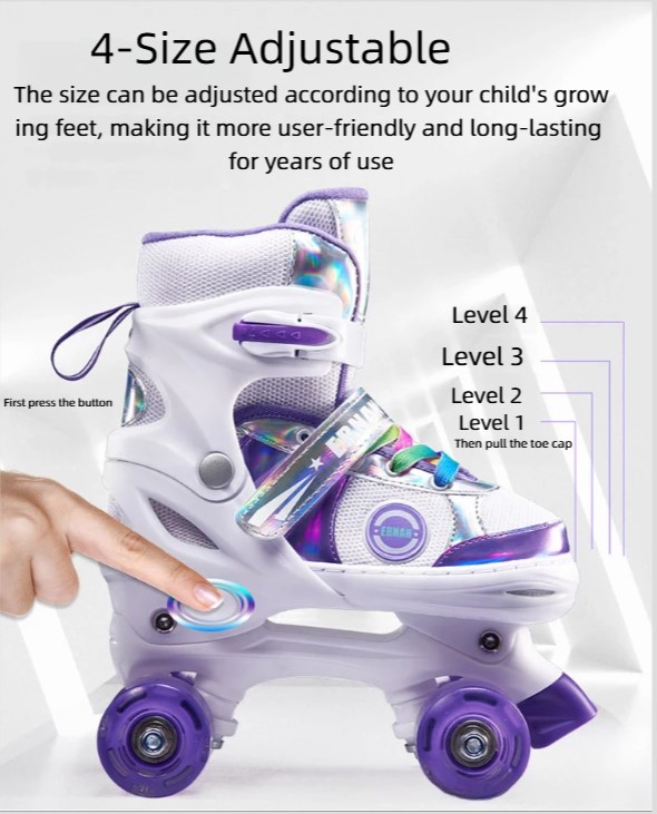 Kids Double Row Roller Skates Adjustable Quad Skates For Beginners_voghion.com