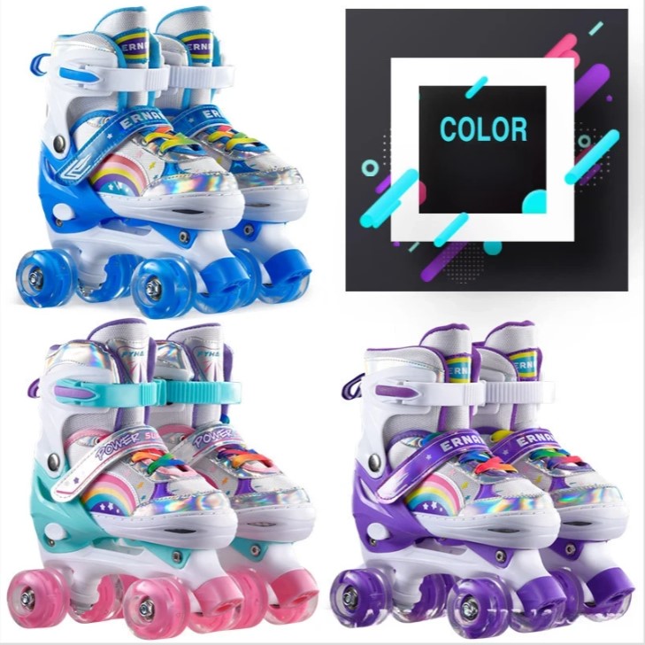 Kids Double Row Roller Skates Adjustable Quad Skates For Beginners_voghion.com