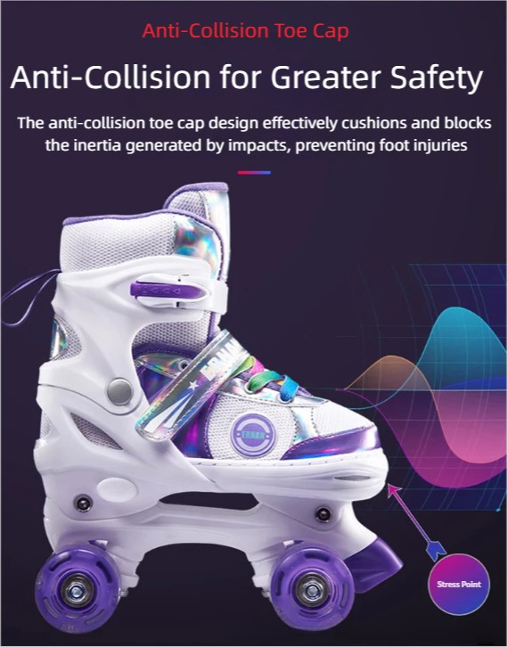 Kids Double Row Roller Skates Adjustable Quad Skates For Beginners_voghion.com