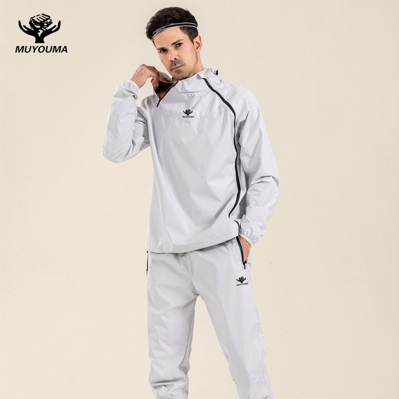 Saunaanzug-Set in Übergrößen für Damen und Herren, Oberteil und Hose mit Doppelreißverschluss zur Schweißförderung, ideal zum Laufen und Trainieren, sowie zur Gewichtsreduktion._voghion.com