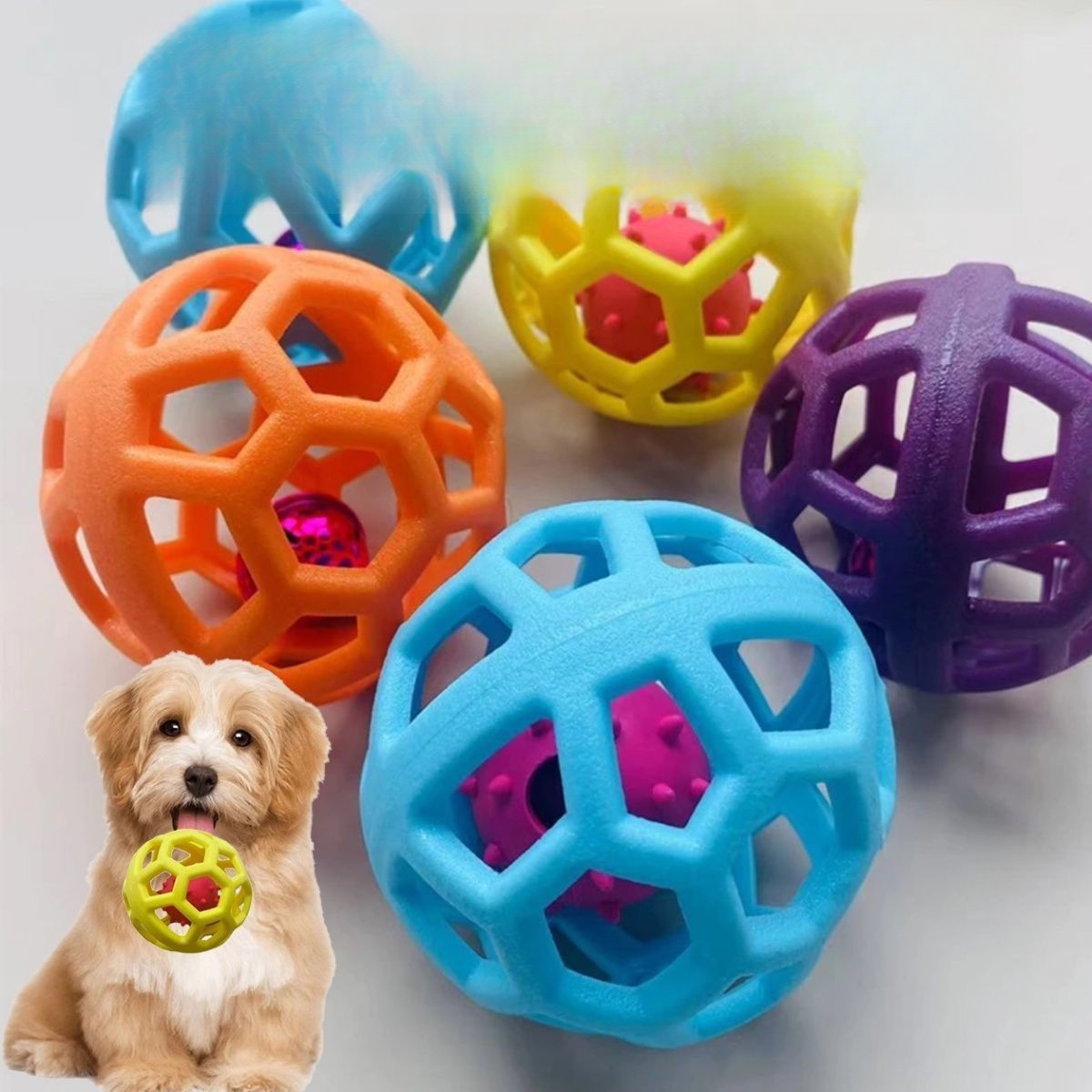 Pet Bell Durable TPR Geometric Hollow Ball Dog Toy For Boredom Relief And Teeth Grinding_voghion.com