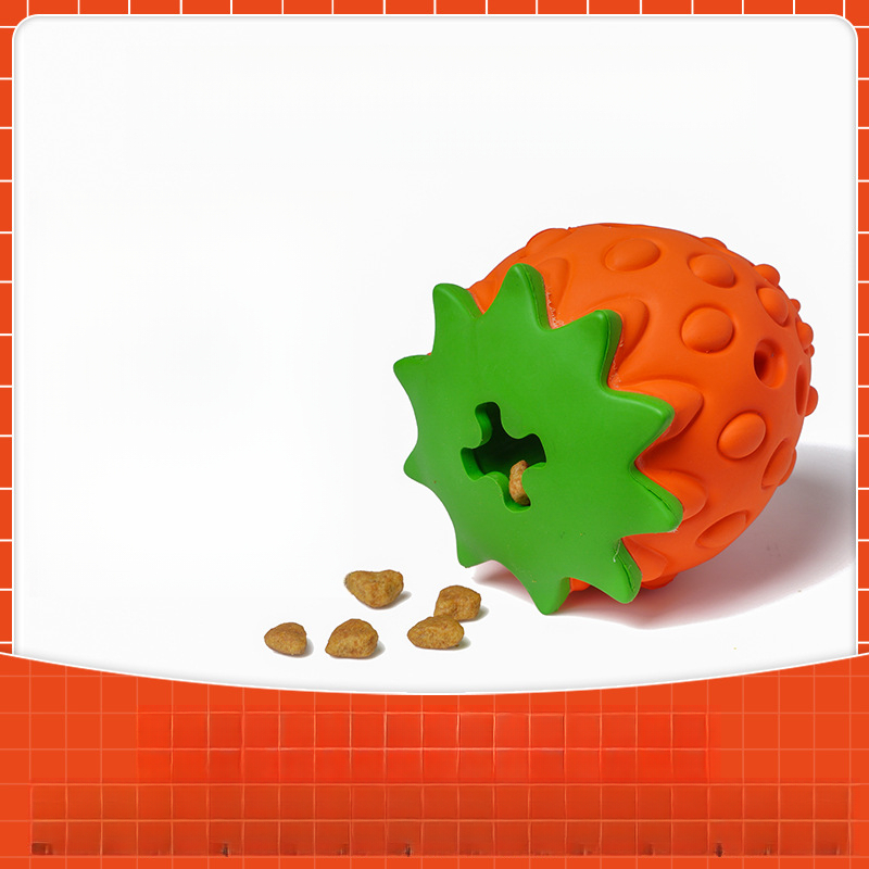 Leakage Strawberry Teething Cleaning Dog Interactive Educational Eco-friendly Rubber Pet Toy_voghion.com