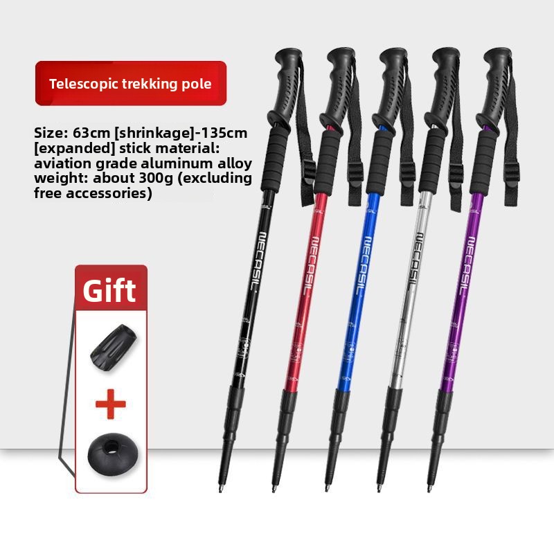 Three Section Aluminum Alloy Straight Shank Mountaineering G203 Ultra Light Portable Skiing And Hiking_voghion.com
