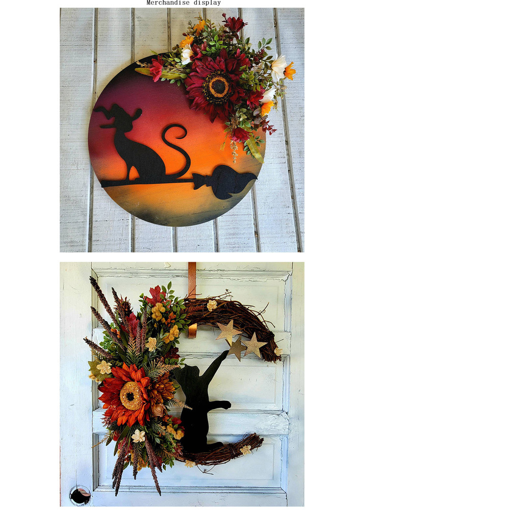 Hong Kong Love Halloween Moon Cat Wreath Door Hanging Decor Dead Branch Kitten Vine Atmosphere Decoration_voghion.com