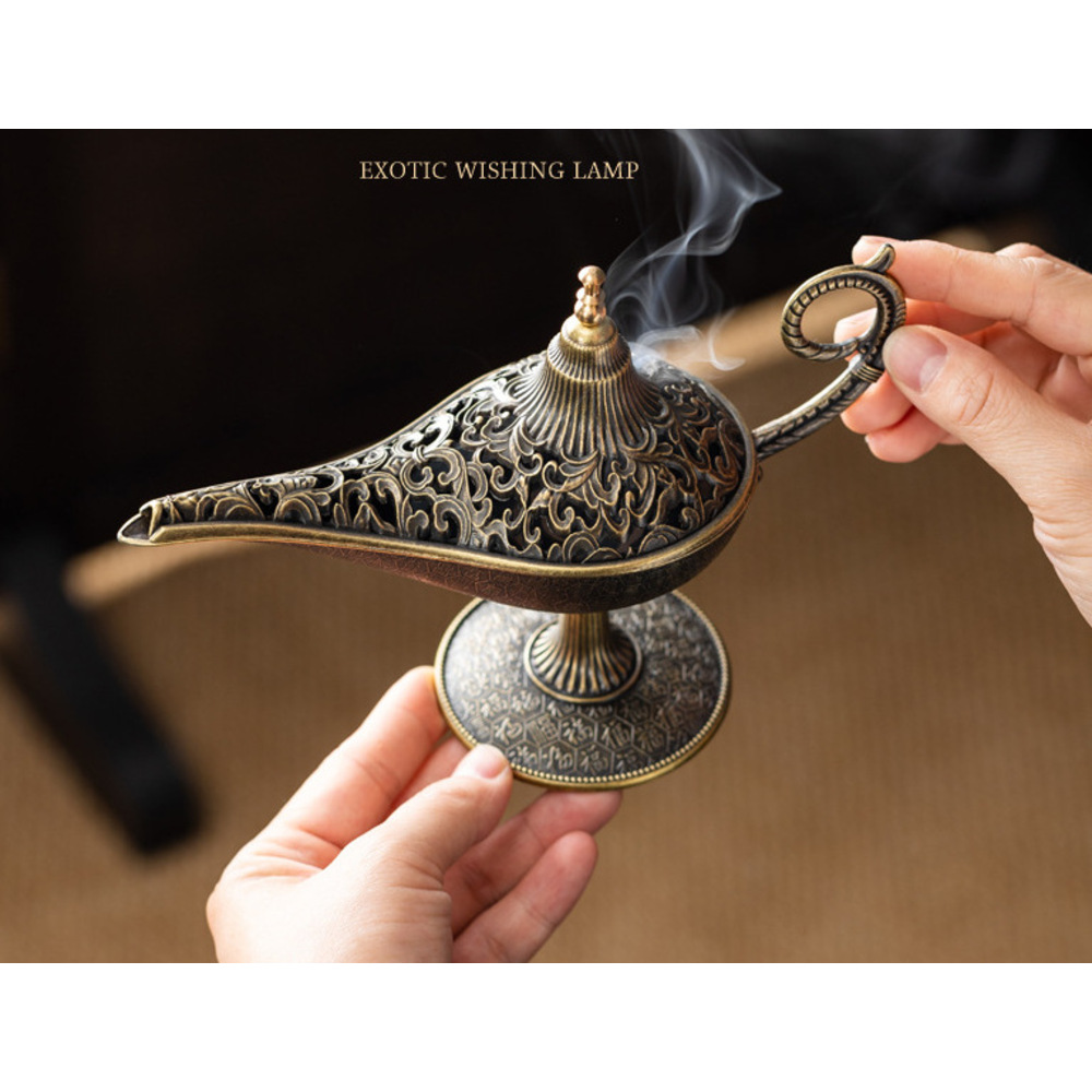 Aladdin's Lamp Burner With Cloud Pattern, Holder For Home Use, Sandalwood Incense Indoor Aromatherapy Burner, Decorative_voghion.com