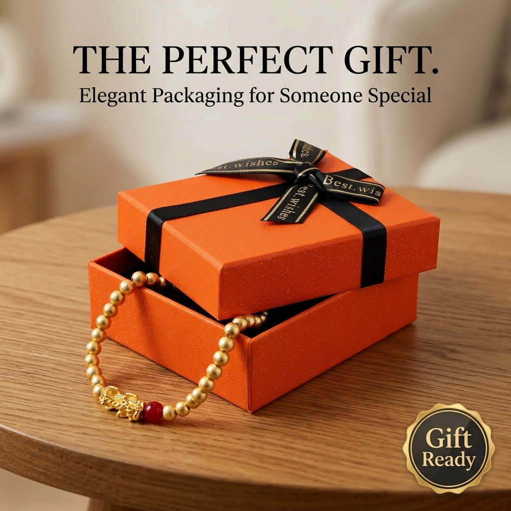 Pixiu Fortune Bracelet For Couples, Gold Bead Elastic Wristband_voghion.com