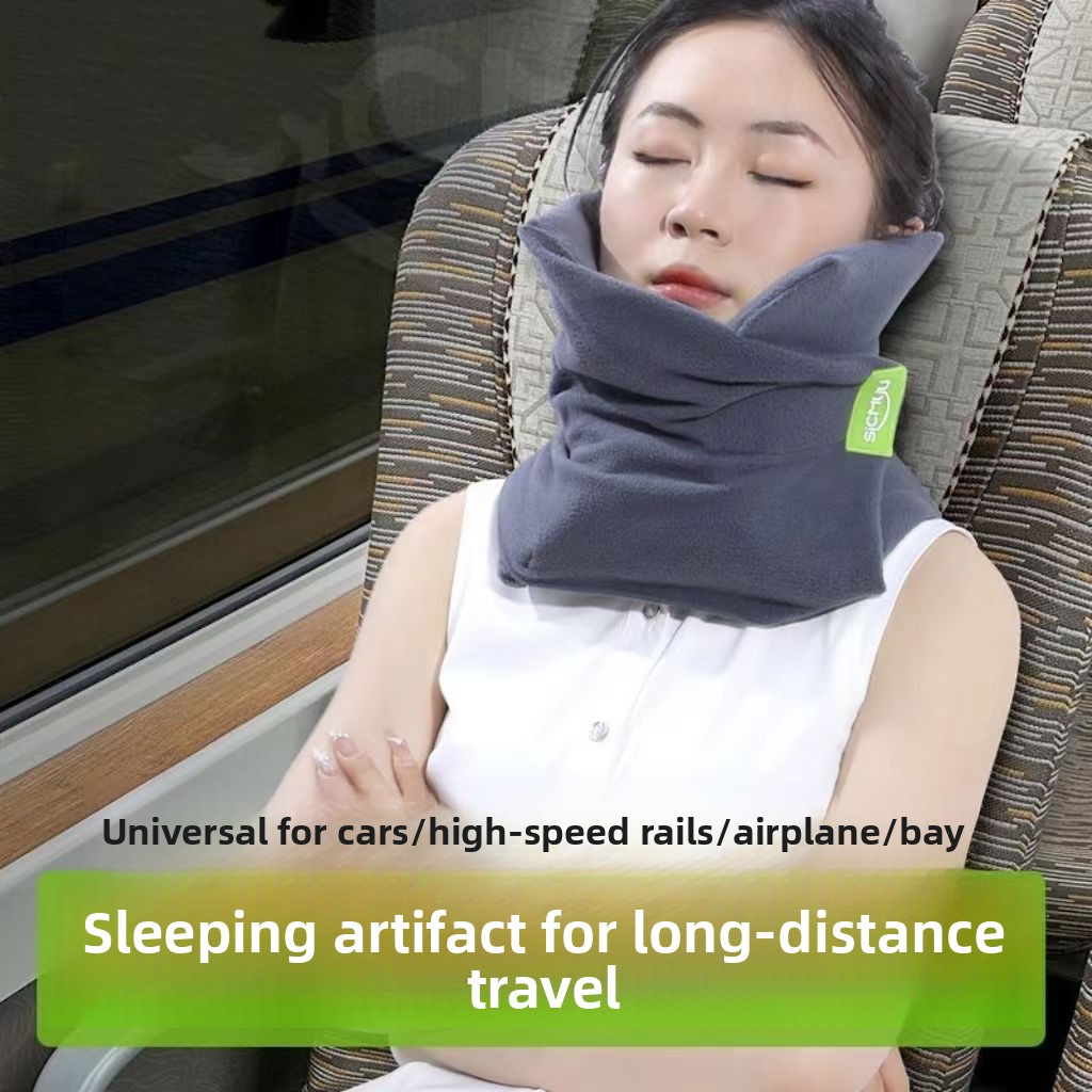 Almohada portátil de doble uso para dormir, ideal para viajes largos (automóvil, tren, avión, siestas, etc.) con soporte para el cuello._voghion.com
