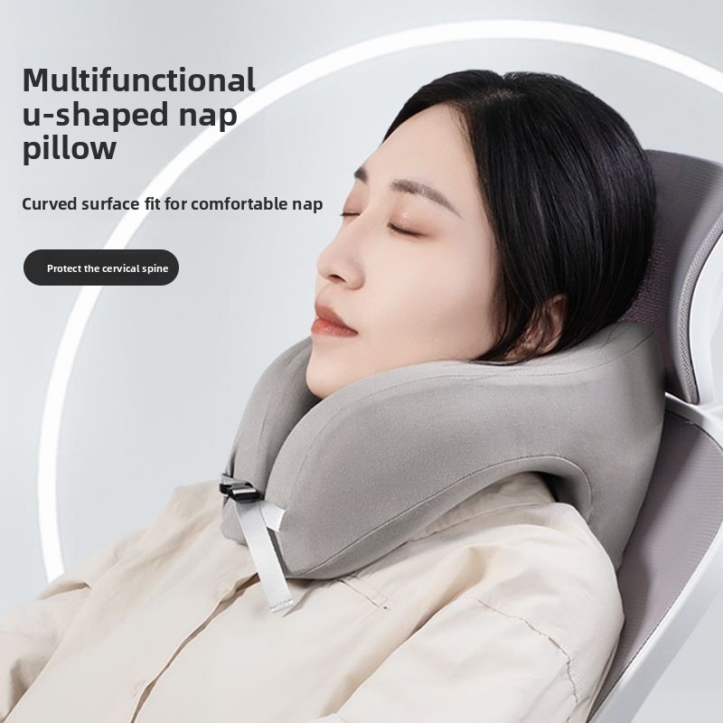 Almohada de espuma viscoelástica para el cuello, con forma de U, para la siesta, la oficina, el almuerzo, el tren, el asiento del coche, la estación de trabajo, el artefacto para dormir_voghion.com