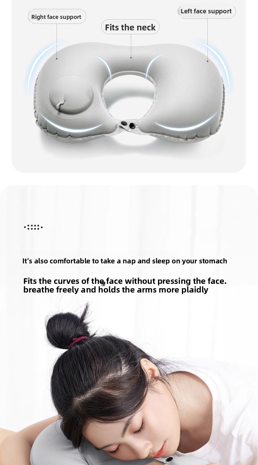 Almohada inflable en forma de U, portátil y plegable, para proteger el cuello, ideal para viajes en coche, avión o avión._voghion.com
