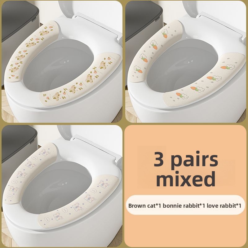 Four Seasons Universal Removable Self-Adhesive Household Seat Waterproof Antibacterial Bathroom Stick-On Washable Toilet_voghion.com