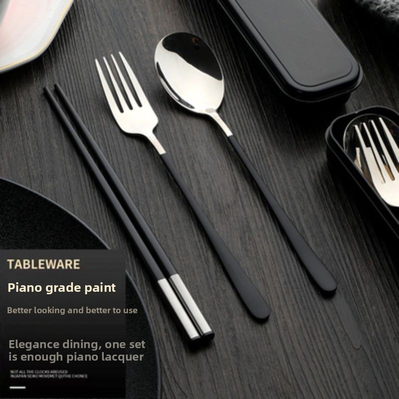 Chopsticks Spoon Set For Students And Adults, Korean Cute Chopstick Box, 304 Stainless Steel Fork, Portable Tableware_voghion.com