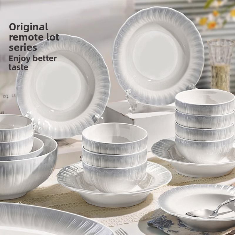 Unterglasurfarbe Creme Haushalt 2024 Neues exquisites hochwertiges Teller-Schüssel- und Essstäbchen-Geschirrset_voghion.com