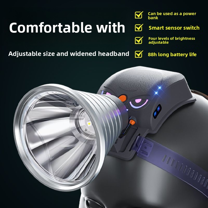 LED Headlamp Strong Long-Range Flashlight Rechargeableing Outdoor Multi-Function Head-Mounted Sensor Night Fishing_voghion.com