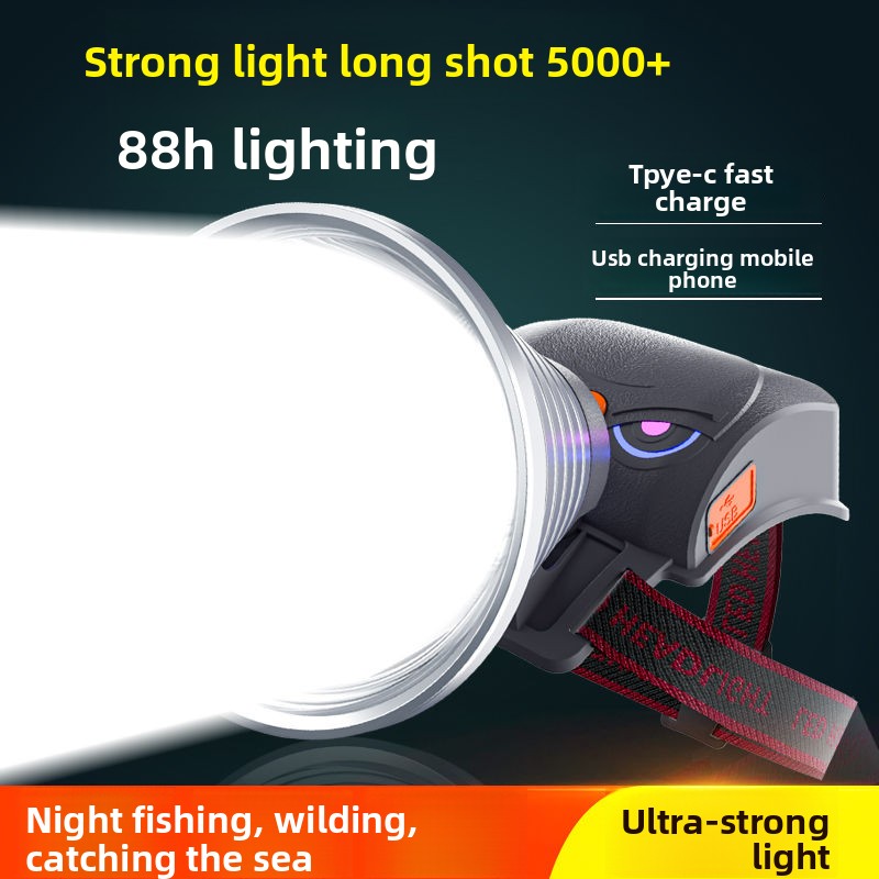 LED Headlamp Strong Long-Range Flashlight Rechargeableing Outdoor Multi-Function Head-Mounted Sensor Night Fishing_voghion.com