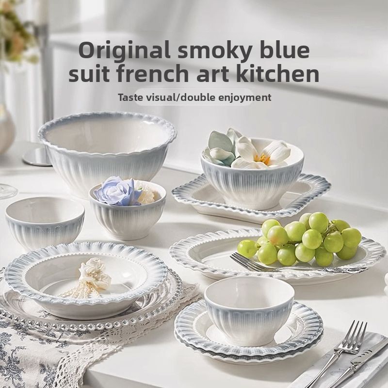 Unterglasurfarbe Creme Haushalt 2024 Neues exquisites hochwertiges Teller-Schüssel- und Essstäbchen-Geschirrset_voghion.com