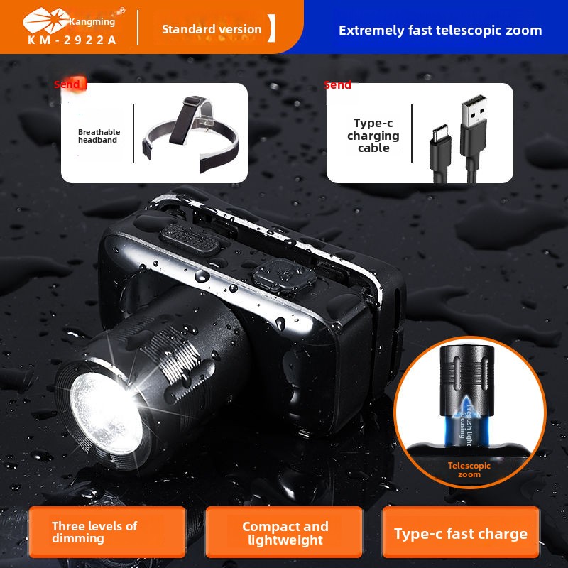 Kangming Headlamp Strong Light Ultra Bright Head-Mounted Night Fishing Special Small Outdoor Lighting Mining Lamp Zoom_voghion.com